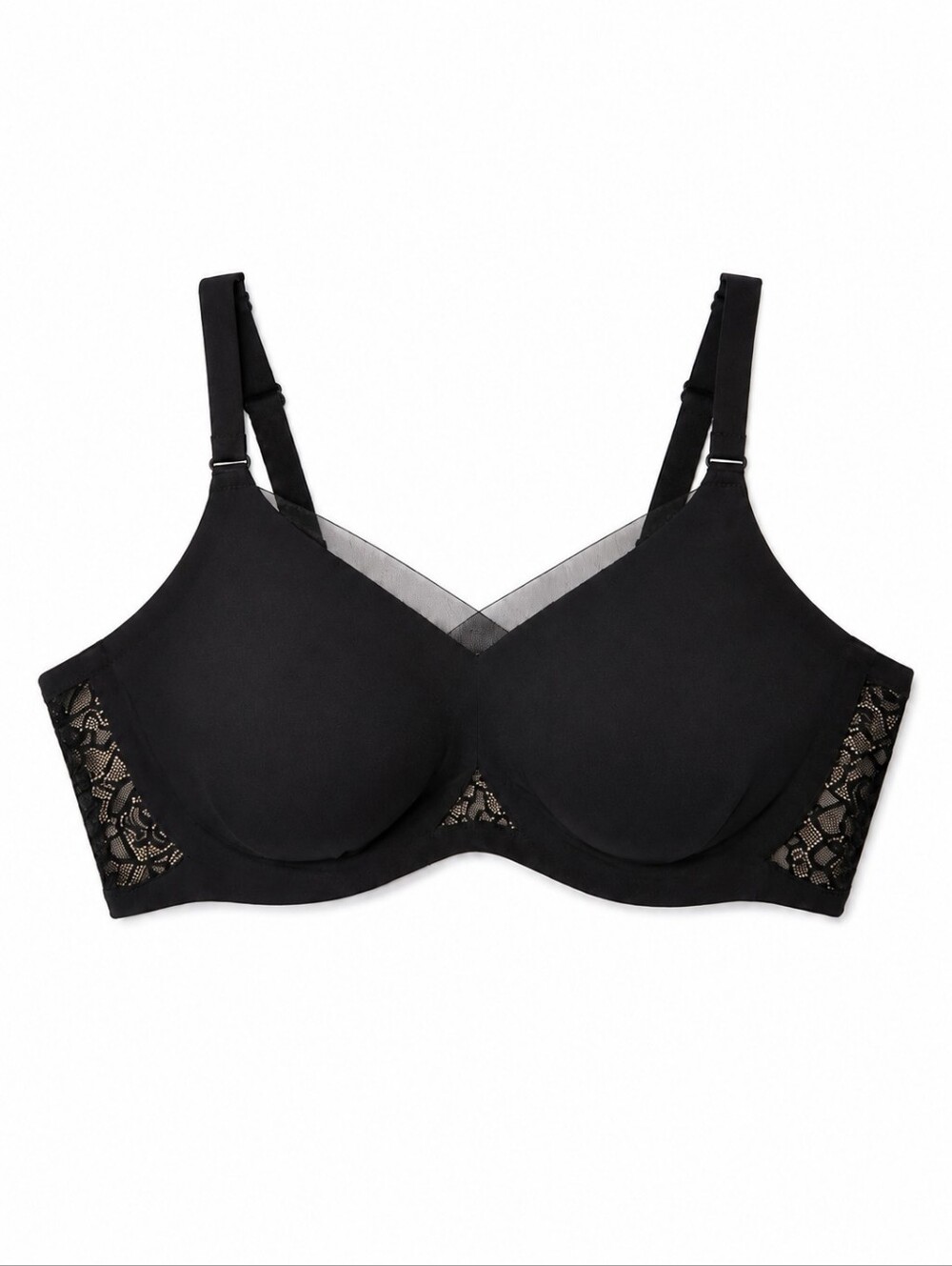 Honeylove CrossOver Wireless Bra Black XL Mesh Lace Comfort Support BRBR00017
